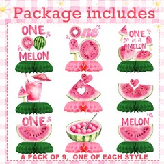 One in a Melon Birthday Table Centerpieces – 9PCS Watermelon Themed First Bir…