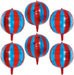 22 Inch 360 Degree 4D Stripe Blue Red Balloons, Aluminum Mylar Carnival Theme Pa