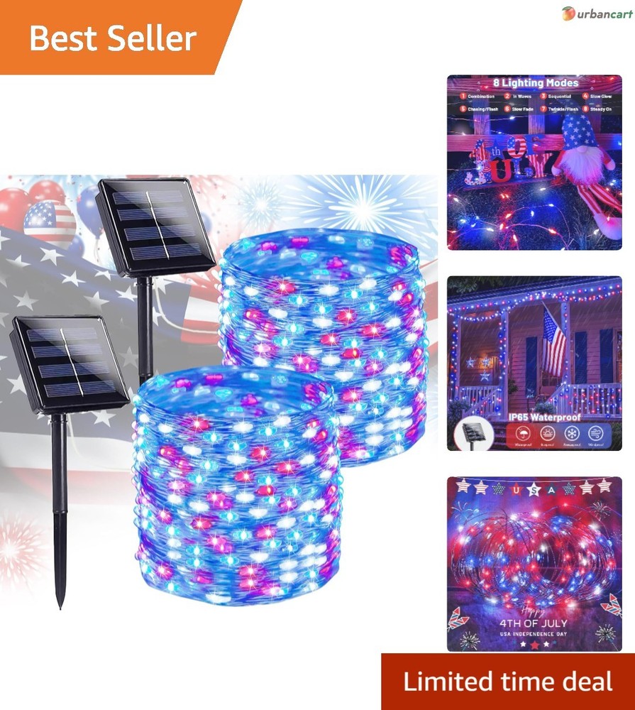 Patriotic Solar String Lights – 8 Modes, Waterproof, 400 LED for 4th of July …