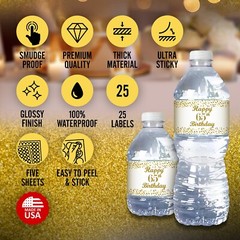 65th Birthday Water Bottle Labels; Set of 20 Waterproof Water Bottle Wrappers