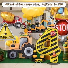 Construction Theme Balloons Set,Yellow and Black Striped Construction Foil Nu…