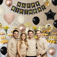 Black Gold Birthday Decorations for Women Men,Party Decorations Sand White Ch…