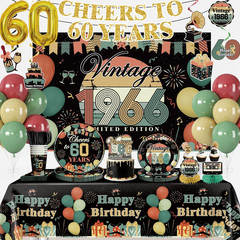 221Pcs 60Th Birthday Decorations for Men Women, All-In-One Vintage 1966 Party Su