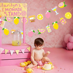 2Pcs Pink Lemonade Party Banners Lemon Citrus Garland, Summer Fruit Lemonade Sta