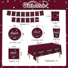 Disposable Maroon Graduation Tableware Set – Plates, Napkins, and Banners for 25
