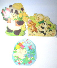 Vintage Happy Spring Easter Bunny Decorations Paper Cutout Party Set of 3