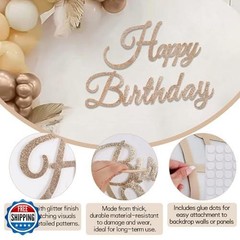 TONIFUL Happy Birthday Sign for Backdrop – Glitter Champagne Gold Felt Banner
