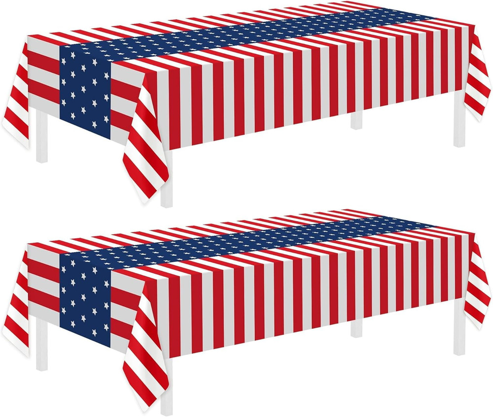 2 Pack Patriotic Tablecloths,Patriotic Decorations 54″ X 108″ Disposable America