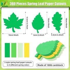 360 PCS Spring Leaf Paper Cutouts Assorted Green 4 Inch Maple Oak Birch Die Cut