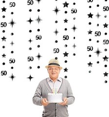 Black 50th Birthday Decorations Number 50 Circle Dot Twinkle Star
