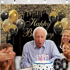 Black & Gold Birthday Backdrop 10x8ft – Glitter Sequin Banner for Party Decor, P