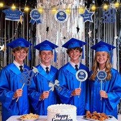 Graduation Decorations for Class of 2026-30Pcs Glitter Blue Silver Graduation Ta