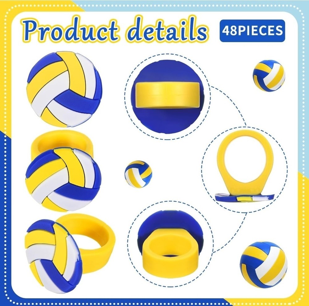 48 Pcs Volleyball Silicone OSFM Rings School Volleyball Team Small Gift