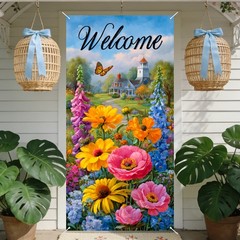 Spring Door Covers Banner Welcome Cottage & Flower Design 35.4×70.86inches Po…