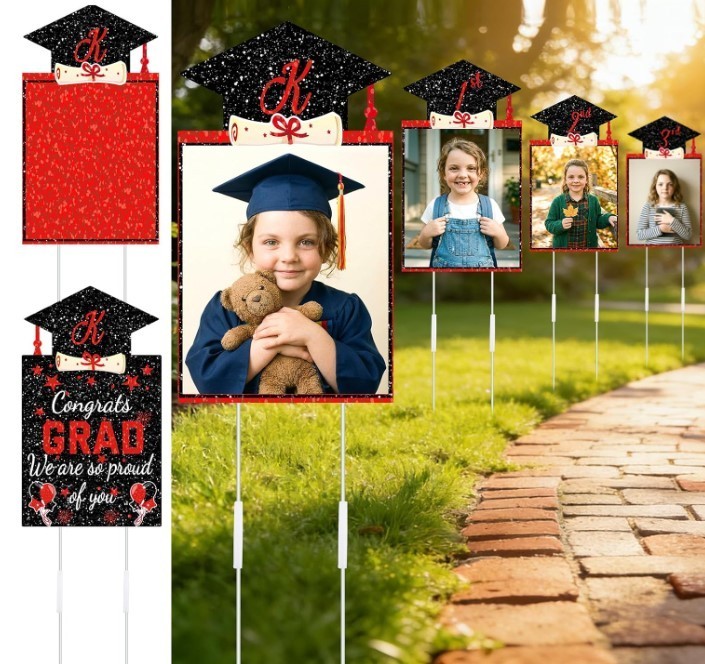 13 Pcs 37″ K-12 Graduation Photo Yard Signs with Stakes, Double-Sided Class of 2