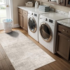 Washable 2×5 Kitchen Runner Rug: Abstract 2′ x 5′ (Rectangular), Beige/Cream