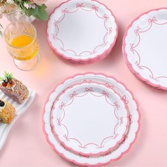 25 Place Setting Pink and White Scalloped Disposable Tableware Paper Plates