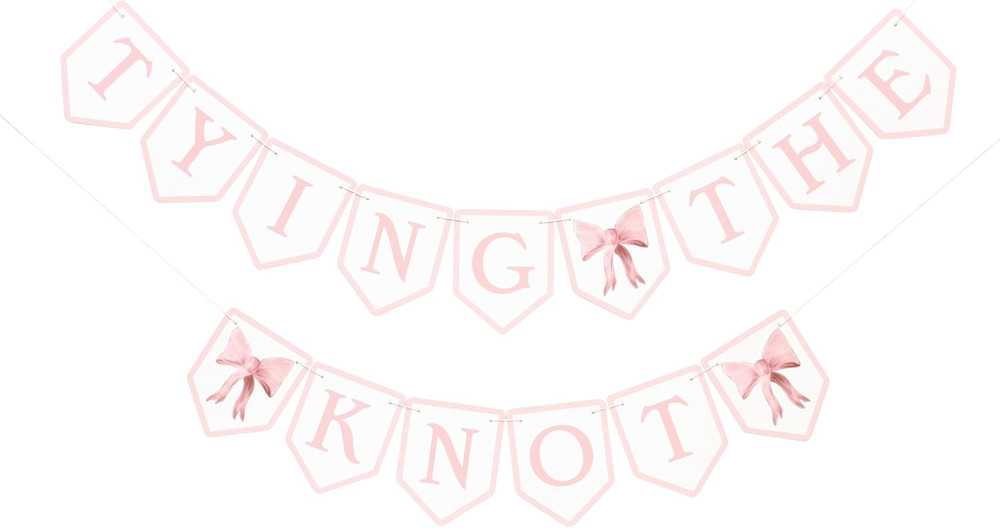 Tying the Knot Pink Bow Banner – Bridal Shower Garland,Bridal Weekend Decor,Bow