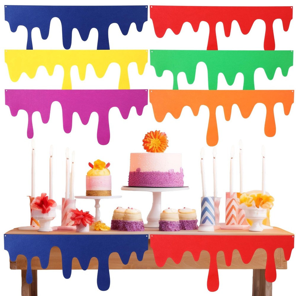 6 Pack Art Themed Party Table Skirts 40 x 16 Inches Colorful Felt Paint Splat…
