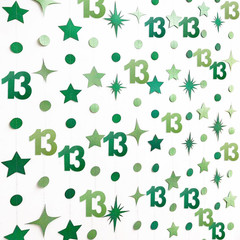 Green 13Th Birthday Decorations Number 13 Circle Dot Star Garland Glitter Stream