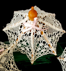 WHITE ASSTD BATTENBURG + OTHER LACE MINI PARASOL PARTY/SHOWER FAVORS – LOT OF 12