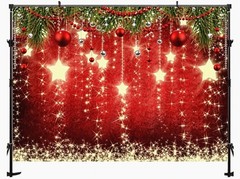Christmas Backdrop Red Sparkling Stars 7x5ft – Holiday & New Year Photography