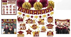 Complete 31-Piece Maroon Graduation Decorations Set 2026 for Joyful Celebrations