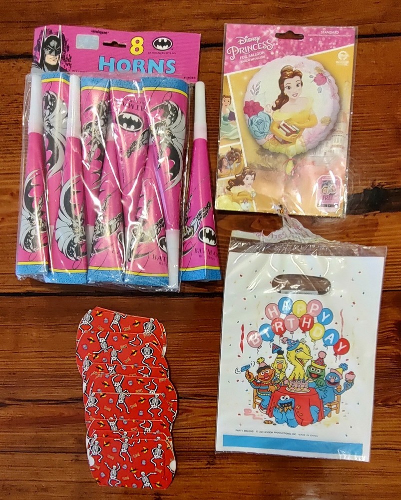 Vtg NOS Assorted Party Decorations Batman Sesame Street Halloween & Disney Belle