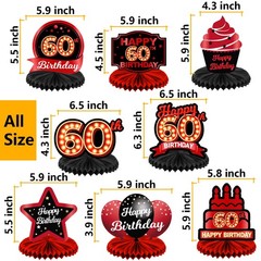 Happy 60th Birthday Red and Black Table Honeycomb Centerpieces Balloons Theme…