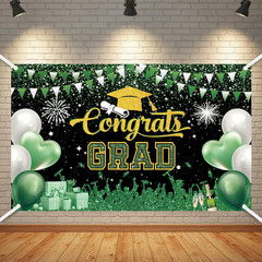 Graduation Backdrop Party Decorations – Green and Gold Graduation Backdrop