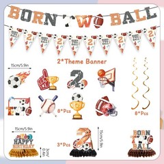 Born 2 Decorations – 13 Pcs Basketball Rugby Football Baseball Party Banner S…