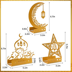 3 Pcs Gold Metal Ramadan Decorations for Home 2026, Eid Mubarak Kareem Sign Isla