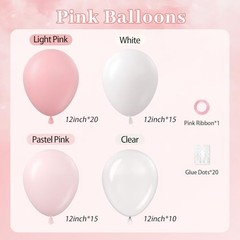 60pcs Light Pink Balloons with Clear Pastel Pink and White Pearl Pink White