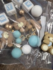 We Can Bearly Wait Baby Boy Brown Blue Shower Party Decor Banner Cake ToppersSet