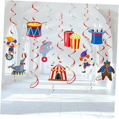 24 Pcs Hanging Swirl Party Decorations, Circus Clown Animals Theme Carnival