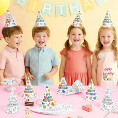 12 Pcs Birthday Party Hats Assorted Themes Cone Paper Headbands | Multiple…