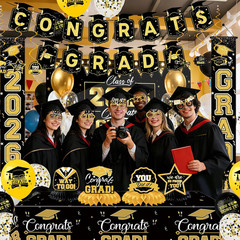 Graduation Decorations 2026 Set – Congrats Grad Banner, Class of 2026 Backdrop