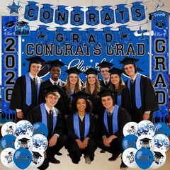2026 Graduation Decorations Set – Blue Theme, Congrats Grad Banner, Backdrop, Ba
