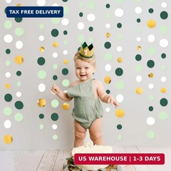 46 Ft Sage Green Gold Party Decorations Polka Dots Garlands Hanging Paper Circle