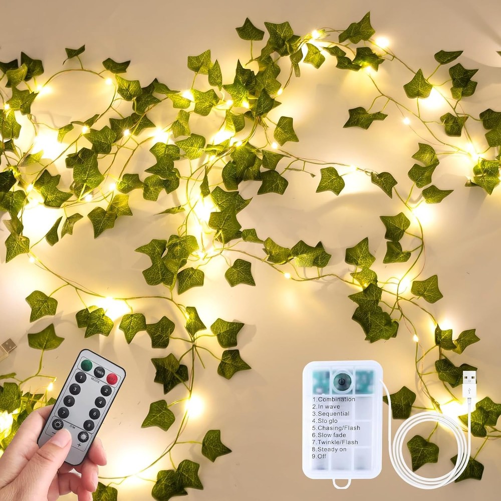 Fake Plants Vines,33ft 100 LED Artificial Ivy Garland with Fairy Lights,for Home