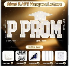 White Plastic PROM Marquee Letters Set, Solid Light Up Graduation Theme Decor