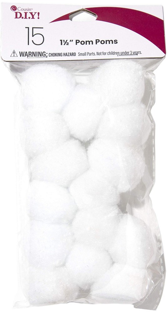 DIY White 1.5 inch Poms, 15 Pack