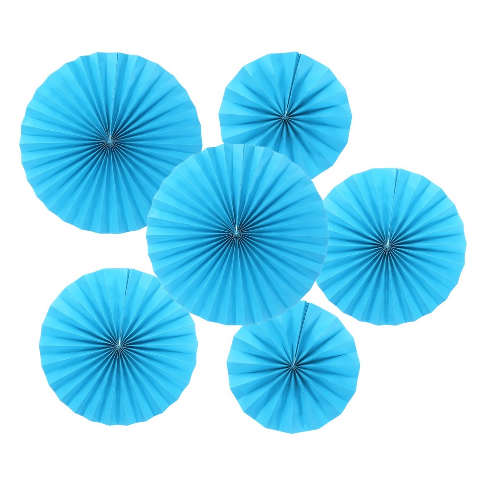 12Pcs 8″/12″/16″ Paper Fans Hanging Decoration Round Fans with Pearl Blue