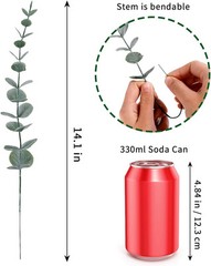 CEWOR 24pcs Eucalyptus Stems Artificial Leaves 24 pcs, Grey Green