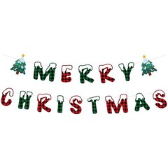 Buffalo Plaid Merry Christmas Tree Banner Garland Indoor Decorations Xmas Gift