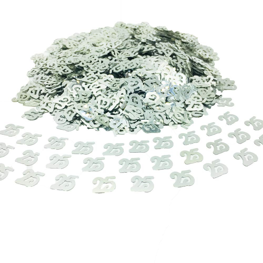Silver Number 25 Confetti, 1.5 Oz, 1500 Pieces, 25th Birthday, Anniversary