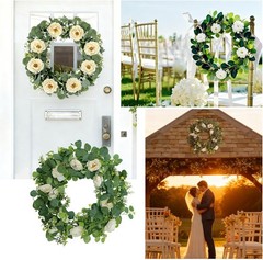 4 Packs 24FT Artificial Eucalyptus Flower Garland with White Camellias, Faux