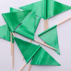 Solid Green Cupcake Toppers Flags Mini Small Plain Green Triangle Toothpick Stic