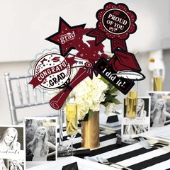 24 PCS Graduation Decorations Maroon Black 2025 Sticks Table Toppers Burgundy