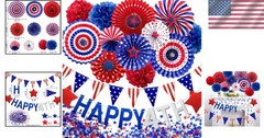 All-in-One July 4th Decorative Set – Paper Fans & Banners for Festive Spirit